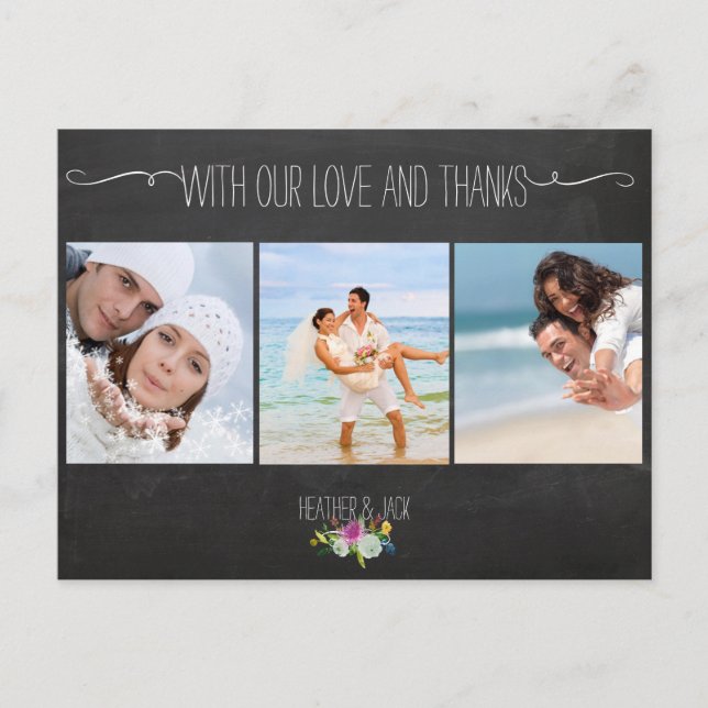 PixDezines chalkboard/wedding photos thank you Postcard (Front)