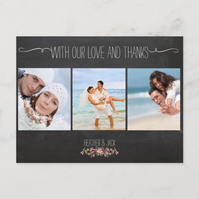 PixDezines chalkboard/wedding photos thank you Postcard (Front)