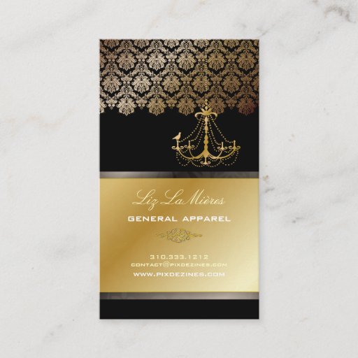 Customizable PixDezines Chandelier + Damask/ Black + Gold Lace Business Card Template