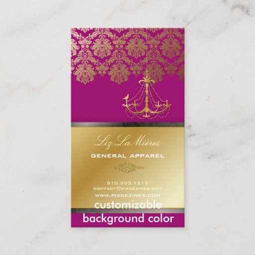 Customizable PixDezines Chandelier + Damask/ Fuschia+Gold Lace Business Card