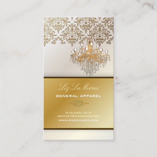 PixDezines Chandelier + Damask/pearly white Business Card (Front)