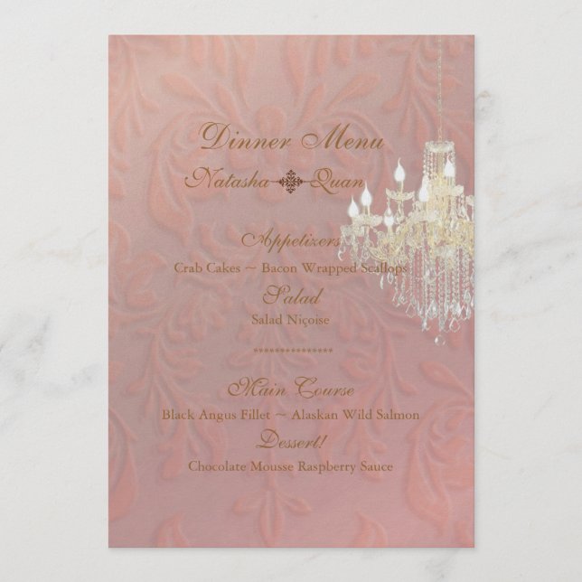 PixDezines Chandelier + Damask/pink champagne Menu (Front)
