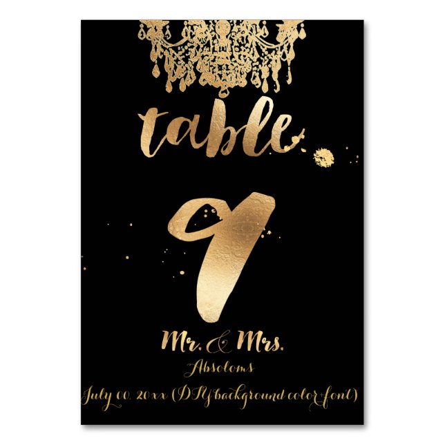 PixDezines Chandelier/Faux Gold/table 9 Table Number (Front)