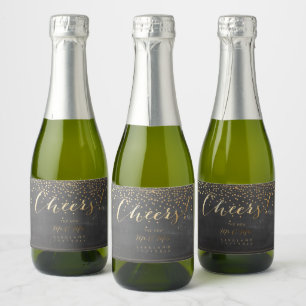 PixDezines Cheers Chalkboard+Faux Gold Confetti Sparkling Wine Label
