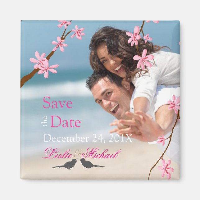 PixDezines Cherry Blossom+love birds Magnet (Front)