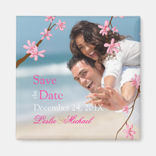 PixDezines Cherry Blossom, save the date photo Magnet