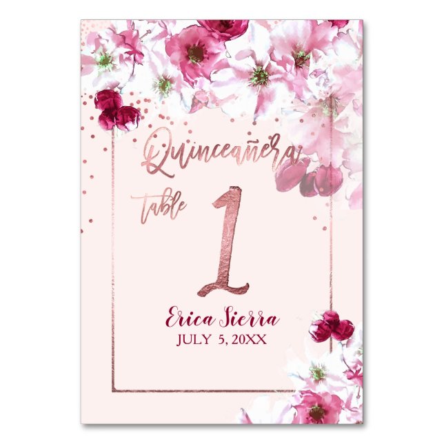 PixDezines Cherry Blossoms, Quinceanera Table Number (Front)