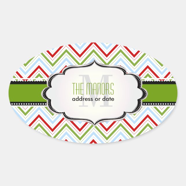 PixDezines Chevron/Christmas/DIY colors Oval Sticker (Front)