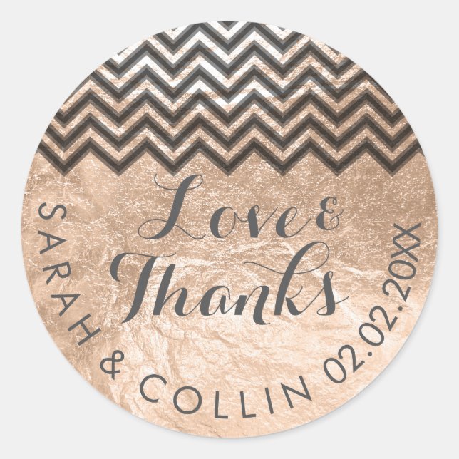 PixDezines chevron/faux champagne/thanks Classic Round Sticker (Front)