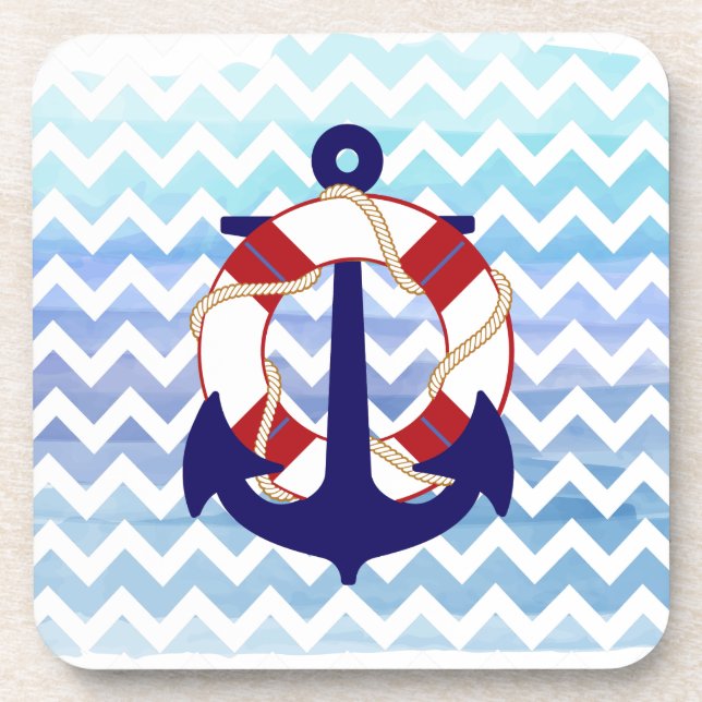 PixDezines chevron/nautical/watercolor Coaster (Front)