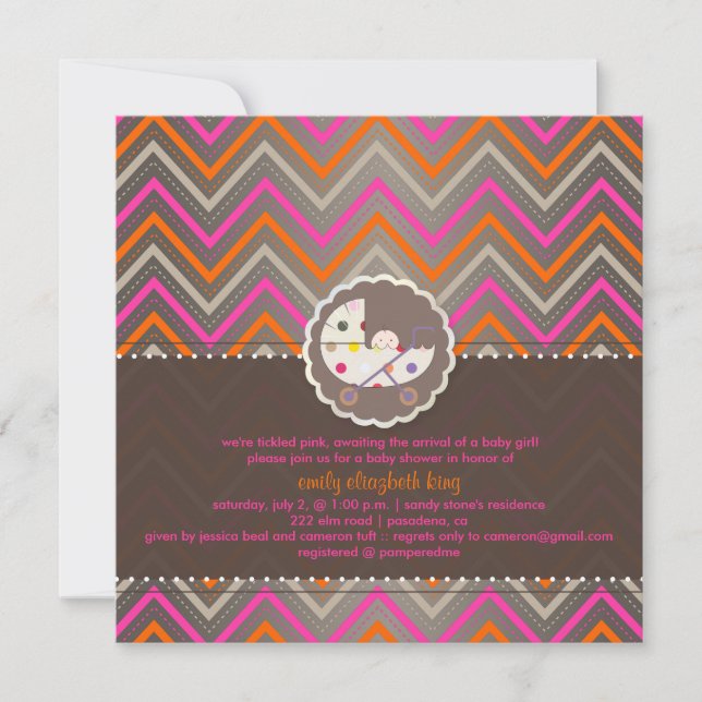 PixDezines chevron/pink+orange/baby shower/DIY Invitation (Front)
