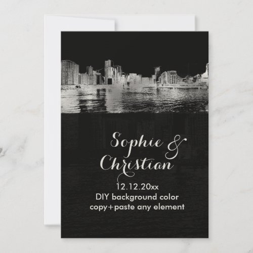 PixDezines Chicago Lakeshore SkylineFaux Silver Invitation