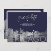 PixDezines/Chicago Save the Date/Faux Silver Announcement Postcard (Front/Back)