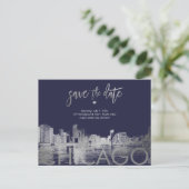 PixDezines/Chicago Save the Date/Faux Silver Announcement Postcard (Standing Front)