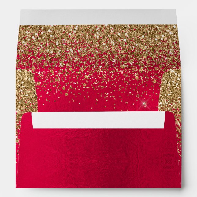PixDezines Christmas Red, Gold Faux Glitter  Envelope (Back (Bottom))