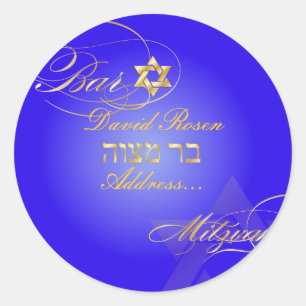 PixDezines Classic Bar Mitzvah/electric blue+gold Round Sticker
