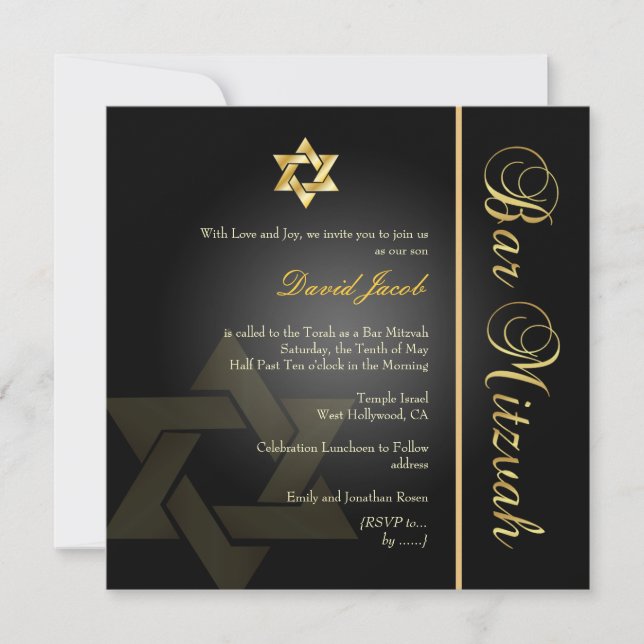 PixDezines Classic Bar Mitzvah/gold+black Invitation (Front)