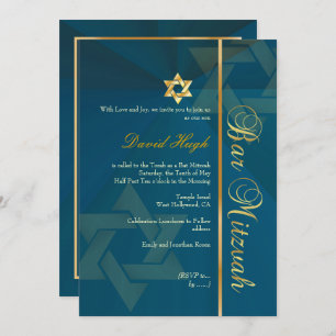 PixDezines CLASSIC BAR MITZVAH/TEAL BLUE+GOLD Invitation