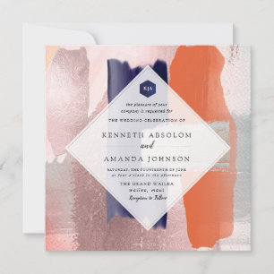 PixDezines Color Block Modern Art Blush Navy Invitation