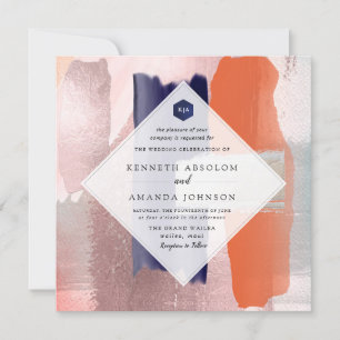 PixDezines Color Block Modern Art Blush Navy Invitation