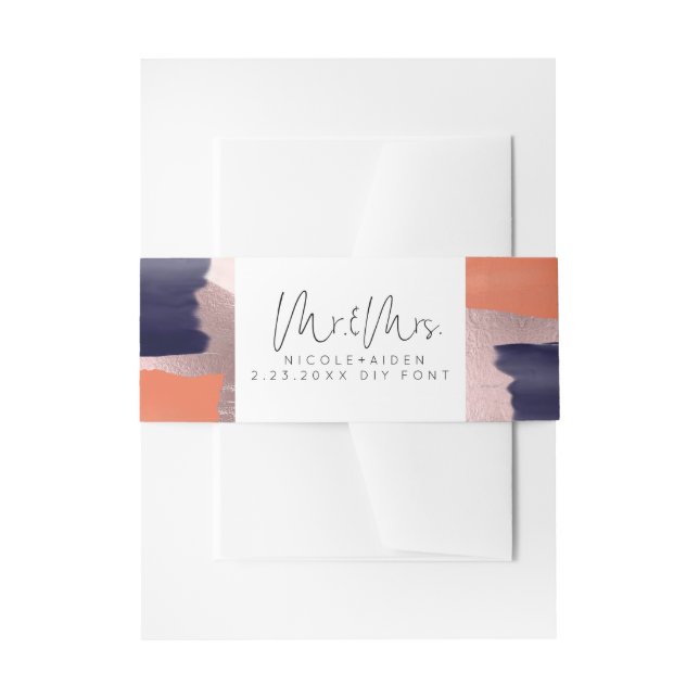 PixDezines Color Block Navy+Rose Gold Invitation Belly Band (Front Example)