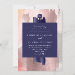 PixDezines Color Block Navy Rose Gold Silver Invitation