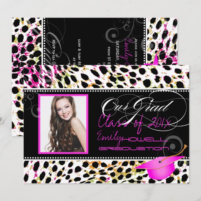 PixDezines Colorful Cheetah Spots Graduation Invitation (Front/Back)