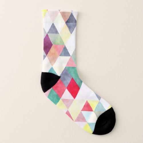 PixDezines Colorful Watercolor Geometric Triangles Socks