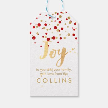 Pixdezines Confetti/red/faux Gold/diy Background Gift Tags by custom_stationery at Zazzle