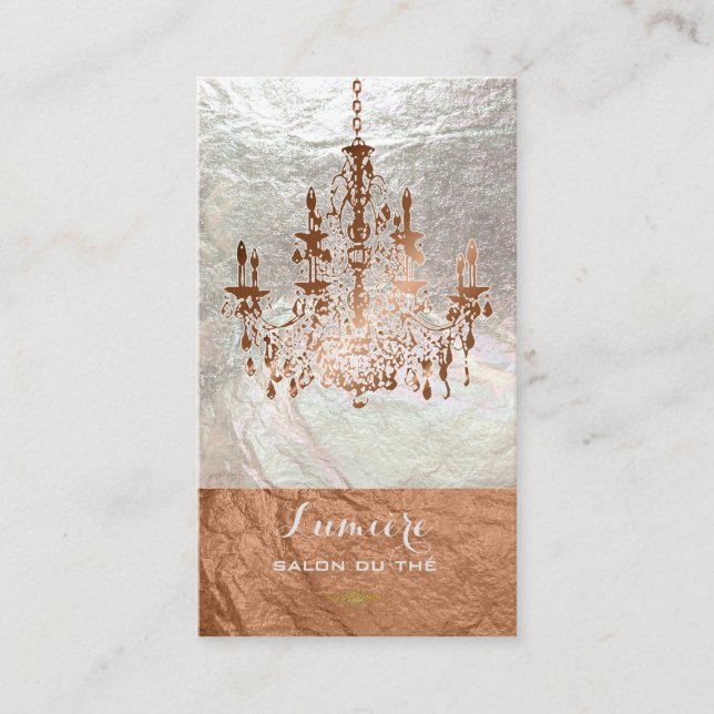 PixDezines copper+black chandeliers/faux foil Business Card (Front)