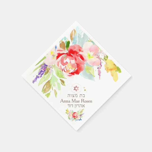 PixDezines Coral Peonies, Faux Rose Gold Mitzvah Napkins (Corner)