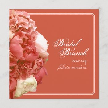 Pixdezines Coral Peonies/hydrangeas/bridal Brunch Invitation by custom_stationery at Zazzle