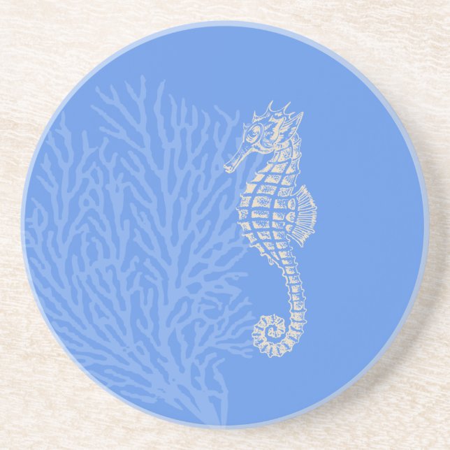 PixDezines Coral+Seahorse/natural+blue Drink Coaster (Front)