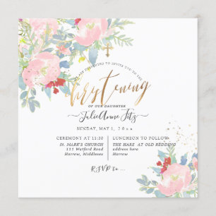 PixDezines Cottage Watercolor Flowers Christening Invitation