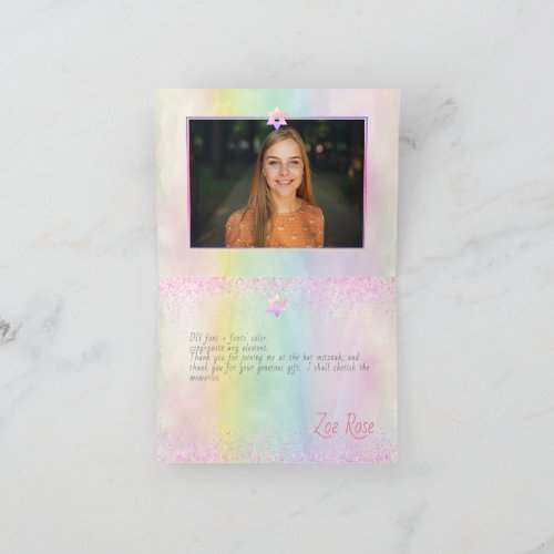 PixDezines Cotton Candy Bat Mitzvah Thank You Card