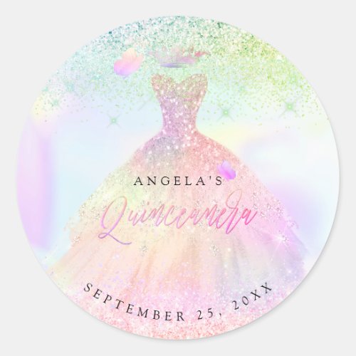 PixDezines Cotton Candy Holographic Quinceanera Classic Round Sticker