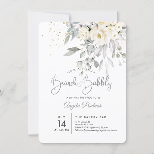 PixDezines Cream Roses Eucalyptus BrunchBubbly Invitation