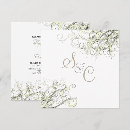 Metallic Gold +  cream swirls  Wedding Invitations