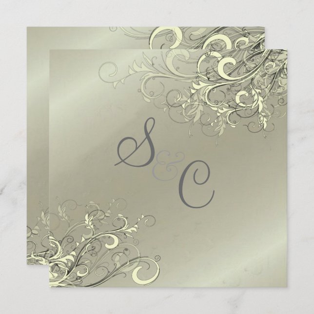 PixDeZines Cream Swirls/Faux Silver Invitation (Front/Back)