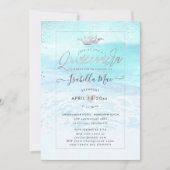 PixDezines Crystal Blue BeachShoreline Quinceanera Invitation (Front)