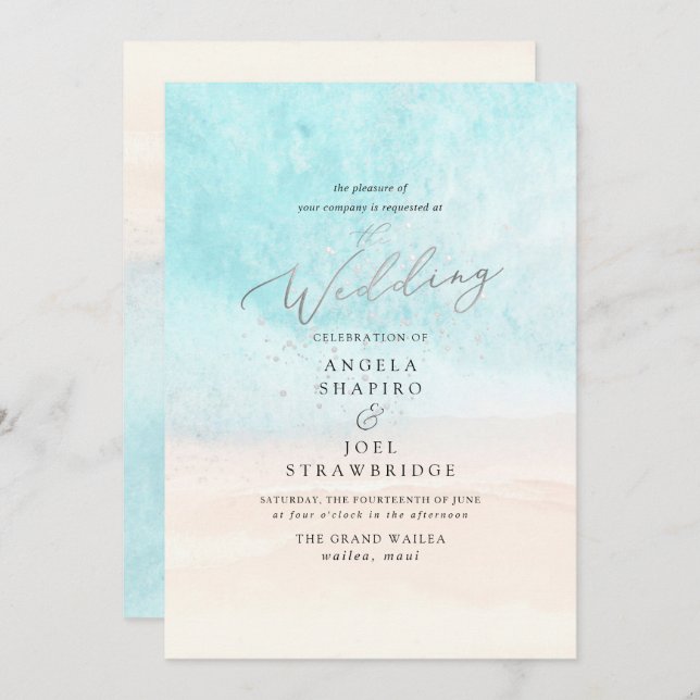 PixDezines Crystal Blue Shoreline, Beach Wedding Invitation (Front/Back)