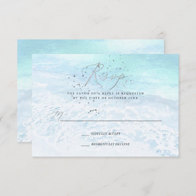 PixDezines Crystal Blue Shoreline, Sand n Sea RSVP Invitation (Front/Back)