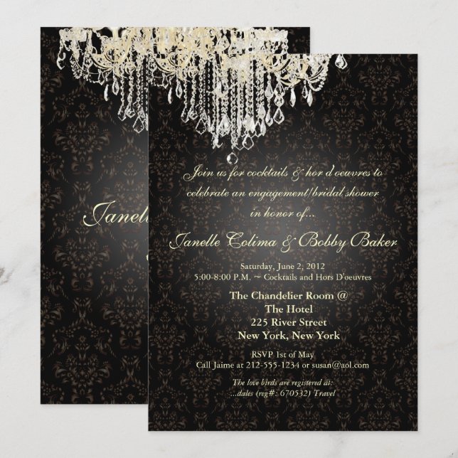 PixDezines Crystal Chandelier+arianna damask Invitation (Front/Back)