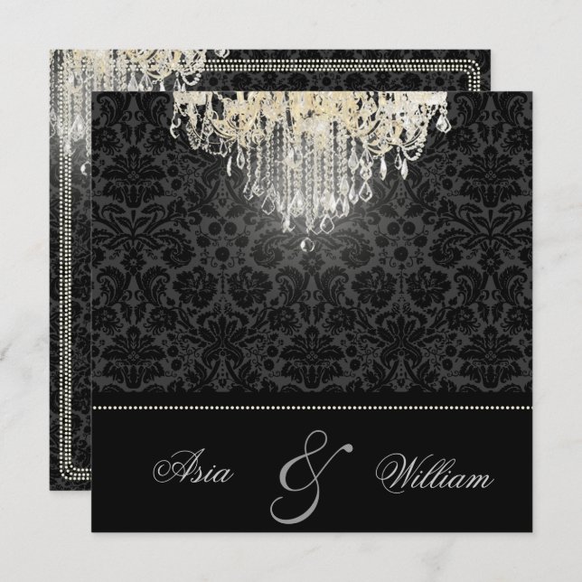 PixDezines crystal chandelier/desiree damask Invitation (Front/Back)