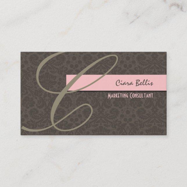 PixDezines Damask Lace in cafe + pink Business Card (Front)