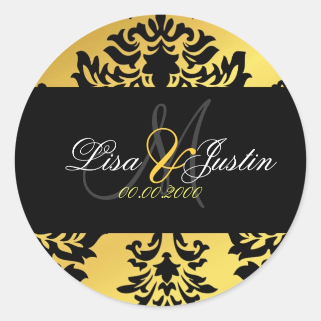 PixDezines damask monogram wedding stickers (Front)