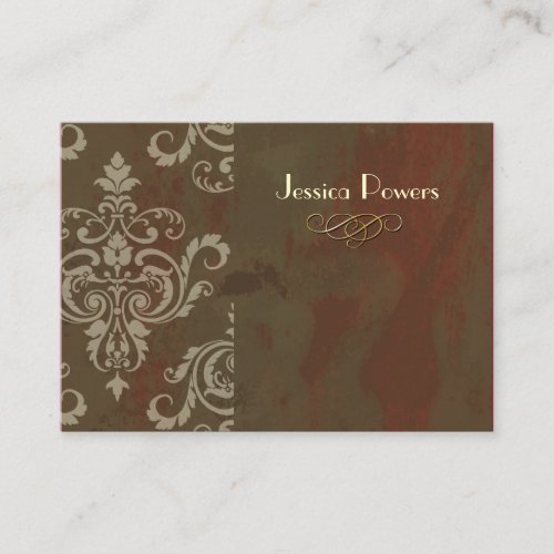Damask on abstract template, rustic brown business cards