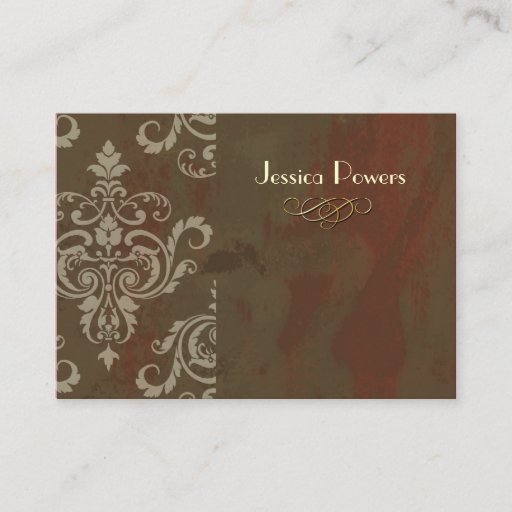 Customizable Damask on abstract template, rustic brown business cards
