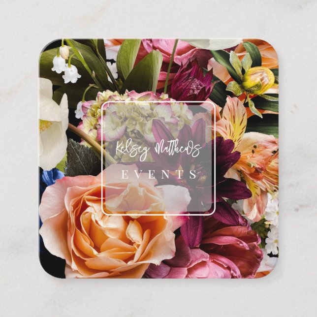 PixDezines Dark Moody Flowers Square Business Card (Front)