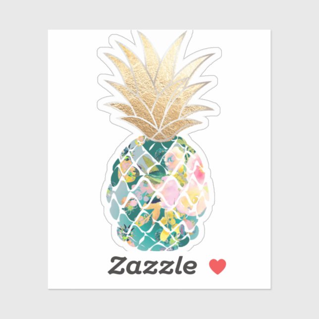 PixDezines Dark Teal Aloha Pineapple, Faux Gold Sticker (Sheet)